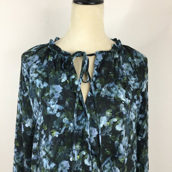 CLOTH & STONE Anthropologie MultiColor Floral Print Tie Collar Button Shirt - Picture 7 of 12